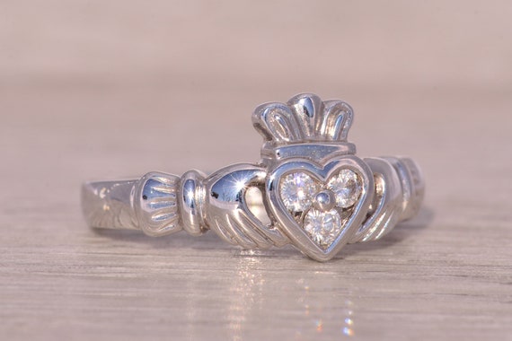 Irish Made Designer Natural Diamond Claddagh Ring… - image 5