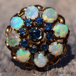 Anillo de princesa de zafiro y ópalo vintage