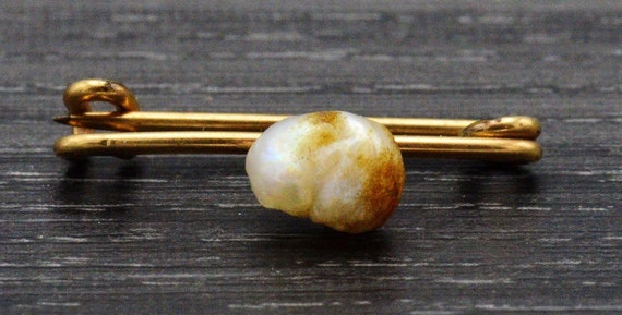 Antique Natural Pearl Safety Pin or Diaper Pin - image 1