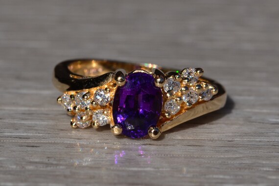 Rich Amethyst and Diamond Ring in Yellow Gold - image 1