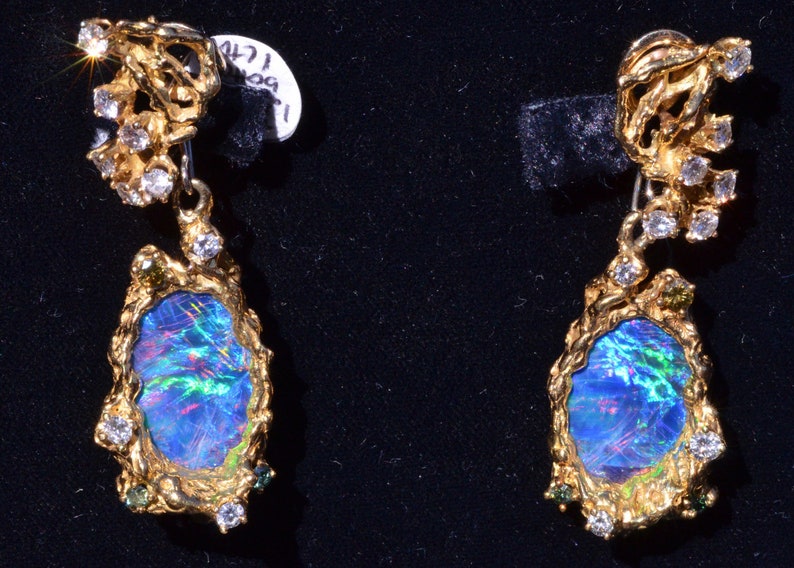 Arthur King Opal Earrings Set with Opal and Diamonds and Fancy Colored Diamonds image 1