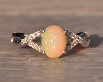Opal and Diamond Ring in White Gold