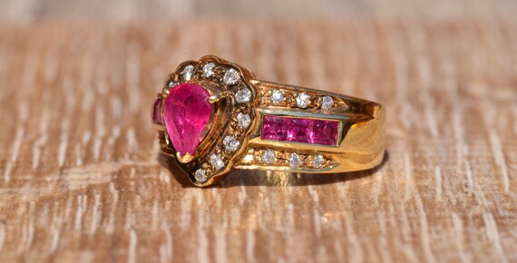 Classic Pear Shaped Ruby Halo Ring - image 2
