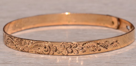 Ladies 14K Gold Filled Floral Engraved Adjustable… - image 1