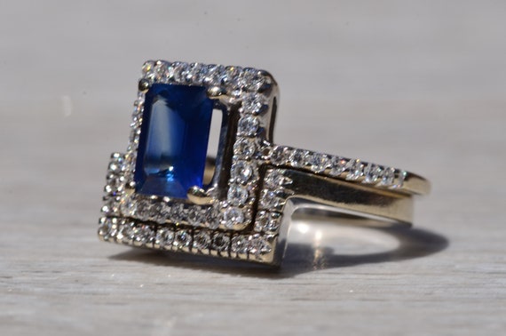 Diffused Emerald Cut Blue Sapphire Engagement Rin… - image 7