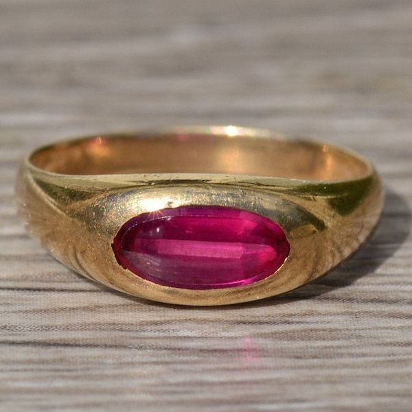 Ladies Yellow Gold Ring set with Laboratory Grown Ruby