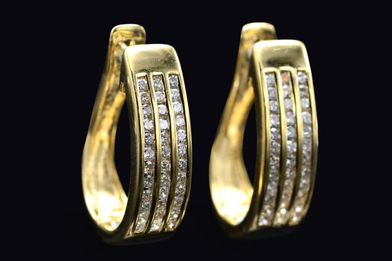 Ladies 14K Gold Diamond Set Drop Earrings - image 2