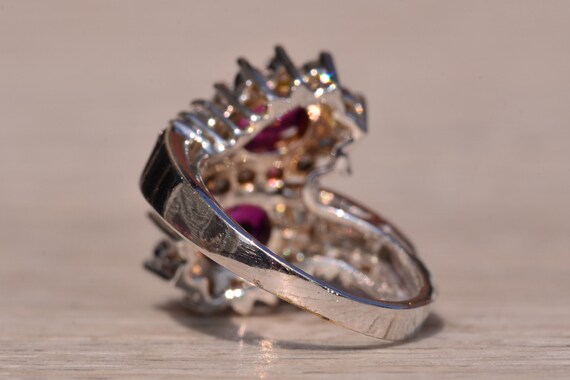 Natural Double Ruby Bypass Ring with Diamonds - image 3