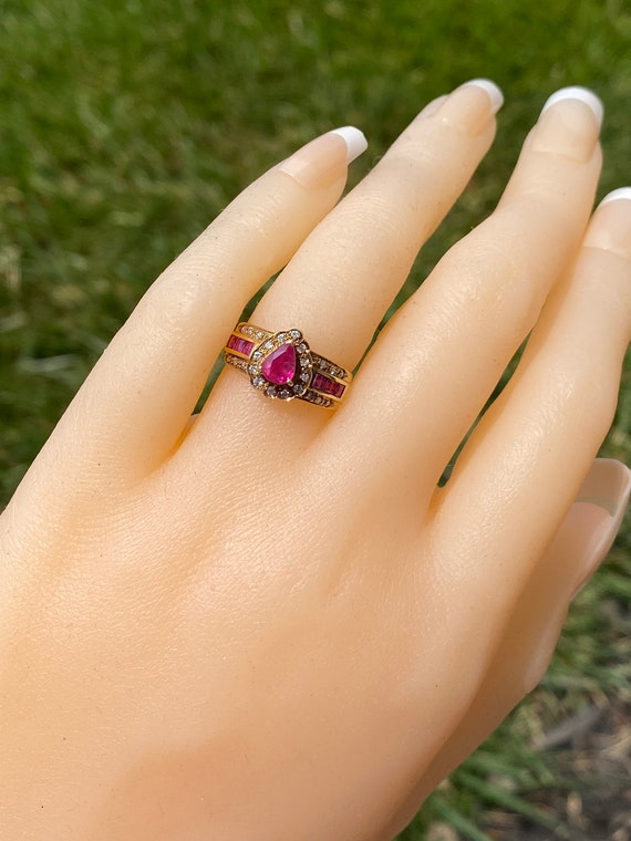 Classic Pear Shaped Ruby Halo Ring - image 8