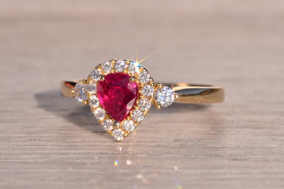 Vivid Pear Shaped Natural Ruby and Natural Diamon… - image 2