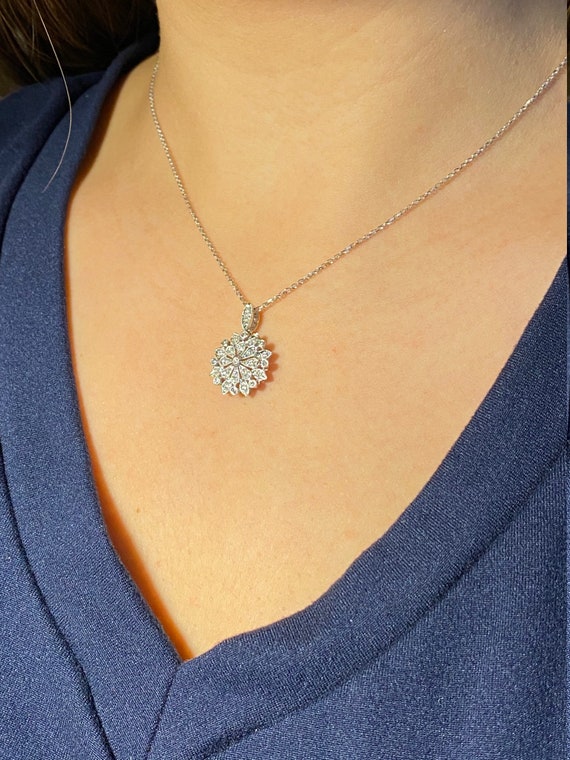 Ladies Contemporary 14K Diamond Floral Necklace - image 4