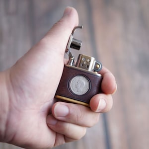 Personalized Vintage Style Leather Lighter, Windproof Cigarette Cigar Lighter, Groomsmen gift, Custom Christmas gifts for him husband Medium - Coin