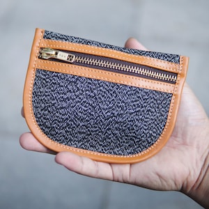 レザーコインケース カードケース ポーチ 裏地付き YKK ジッパーポーチ 財布 メンズ レディース ソルト&ペッパー グリルクロス