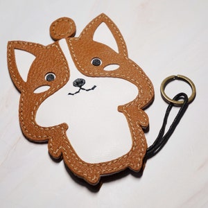 Corgi Keychain Bag Leather Keychain Wristlet Leather Key Chain Bag with Wrist Strap Key Wristlet for Women Men, Corgi Gifts for Her Him