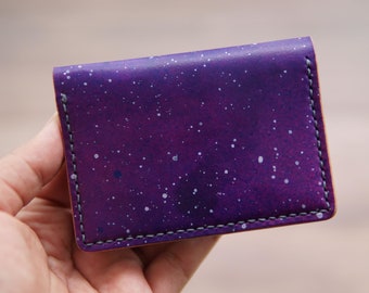 Galaxy Painting Leather Card Holder Wallet Business Card Case Front Pocket Wallet Minimalist Personalized Handmade Wallet for Men Women