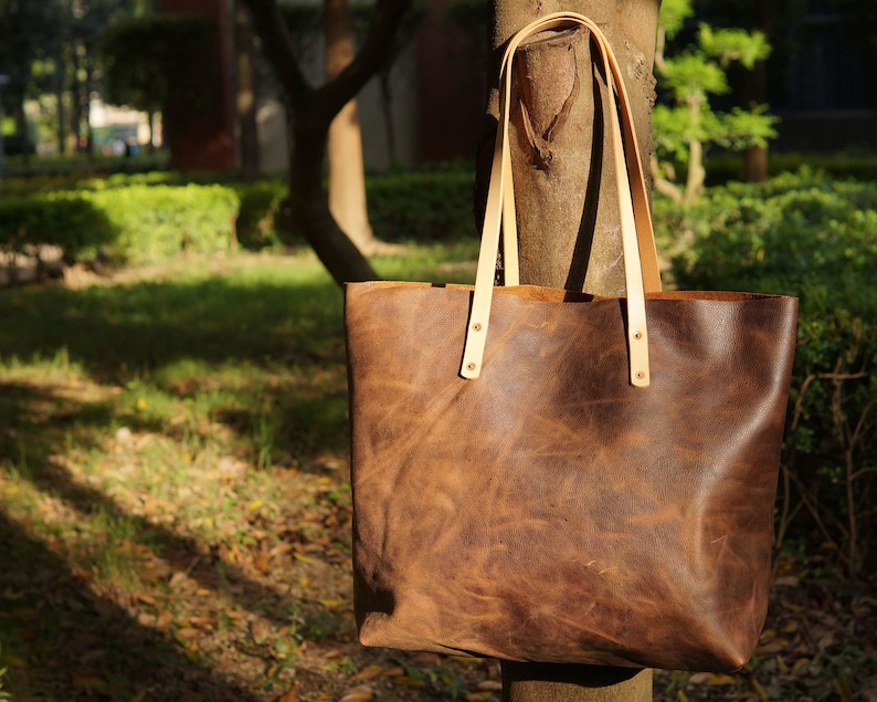 Large Leather Tote Bag for Women Men with Inside Pocket Laptop Bag Leather Shoulder Bag Book Bag Shopping Bag Handmade Tote Bag
