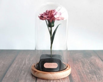 Leather Carnation Forever Preserved Flower Box, Personalized Mother's day gift for Wife Girlfriend, Leather 3rd Anniversary Gifts for her