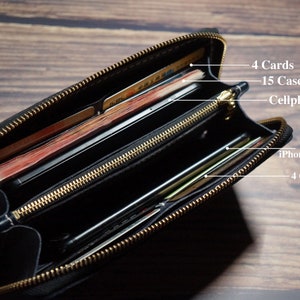 Cartera larga de cuero Embrague Cremallera Tarjeta Cartera Cartera de teléfono Carteras hechas a mano para hombres Mujeres Titular de la tarjeta de crédito, Regalo del día del padre, Regalo del marido imagen 3
