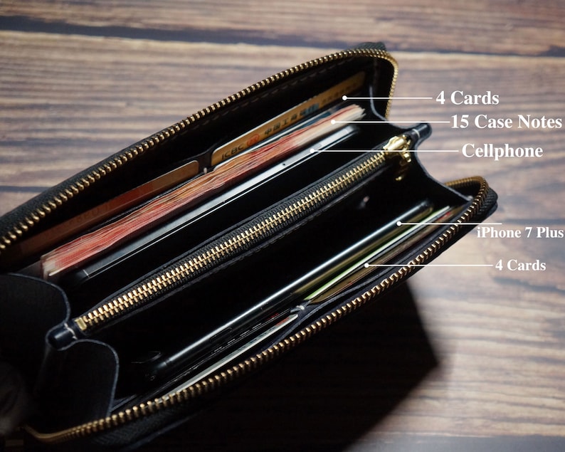 Cartera larga de cuero Embrague Cremallera Tarjeta Cartera Cartera de teléfono Carteras hechas a mano para hombres Mujeres Titular de la tarjeta de crédito, Regalo del día del padre, Regalo del marido imagen 3
