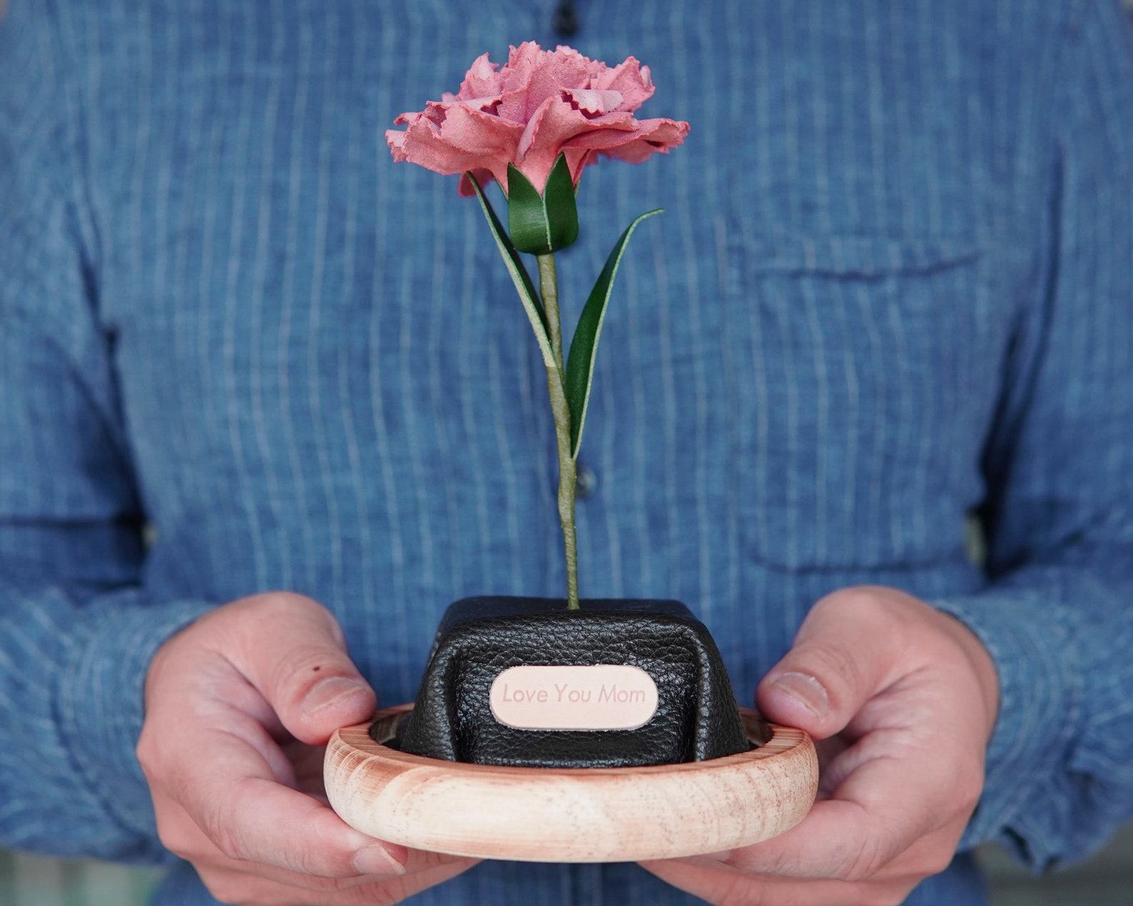 Leather Carnation Forever Preserved Flower Box Personalized Etsy