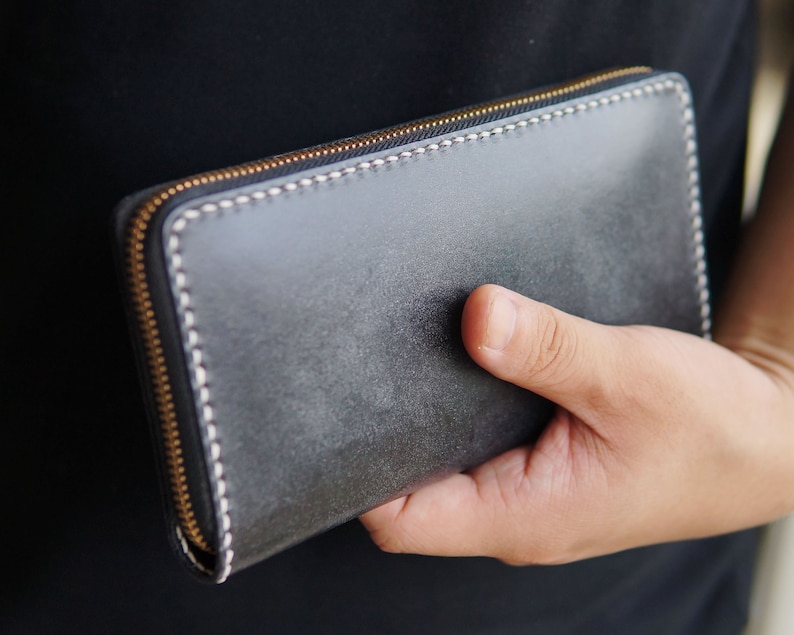 Cartera larga de cuero Embrague Cremallera Tarjeta Cartera Cartera de teléfono Carteras hechas a mano para hombres Mujeres Titular de la tarjeta de crédito, Regalo del día del padre, Regalo del marido imagen 4