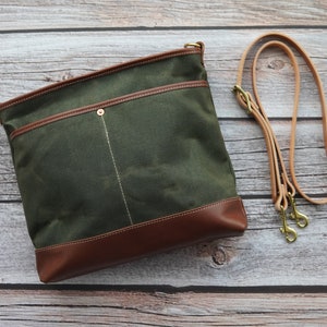 Leather Canvas Crossbody Bag for Man Woman, Canvas Bag, Leather Small Bag, Cross Body Bag, Mini Bag, Small Bag Green