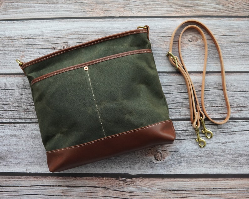 Leather Canvas Crossbody Bag for Man Woman, Canvas Bag, Leather Small Bag, Cross Body Bag, Mini Bag, Small Bag Green