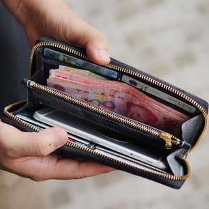 Cartera larga de cuero Embrague Cremallera Tarjeta Cartera Cartera de teléfono Carteras hechas a mano para hombres Mujeres Titular de la tarjeta de crédito, Regalo del día del padre, Regalo del marido imagen 6