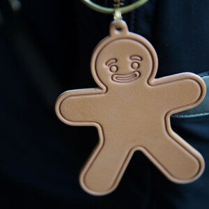 Gingerbread Man Leather Cute Kawaii Keychain Key Ring Key Chain for Women Men, Lovely Funny Gifts for Her Him image 3