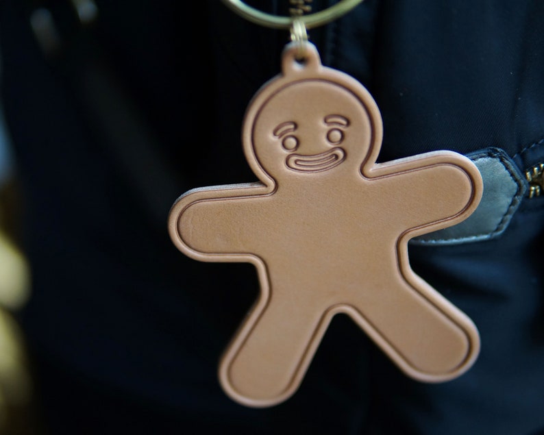Gingerbread Man Leather Cute Kawaii Keychain Key Ring Key Chain for Women Men, Lovely Funny Gifts for Her Him image 3