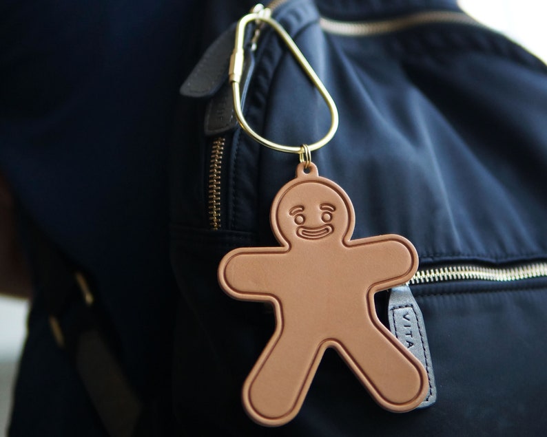 Gingerbread Man Leather Cute Kawaii Keychain Key Ring Key Chain for Women Men, Lovely Funny Gifts for Her Him image 4