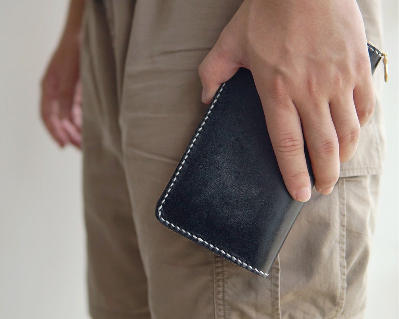 Cartera larga de cuero Embrague Cremallera Tarjeta Cartera Cartera de teléfono Carteras hechas a mano para hombres Mujeres Titular de la tarjeta de crédito, Regalo del día del padre, Regalo del marido imagen 5
