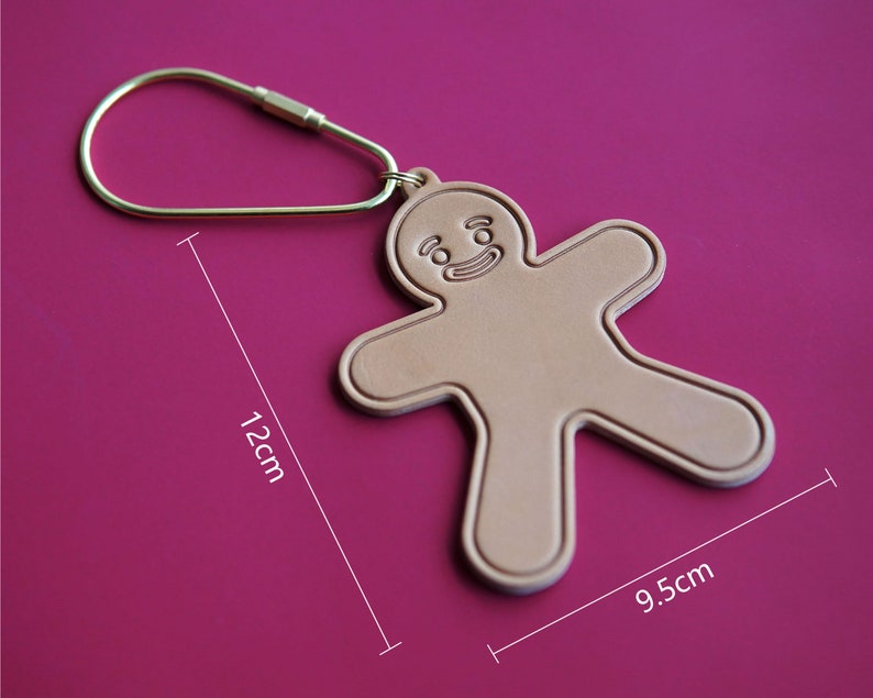 Gingerbread Man Leather Cute Kawaii Keychain Key Ring Key Chain for Women Men, Lovely Funny Gifts for Her Him image 2