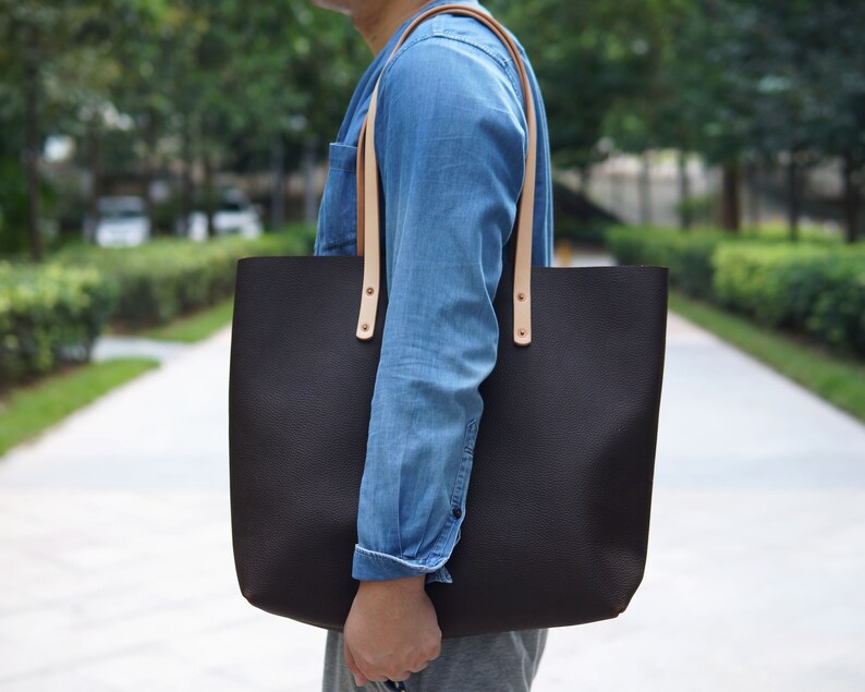 Large Leather Tote Bag for Women Men with Inside Pocket Laptop Bag Leather Shoulder Bag Book Bag Shopping Bag Handmade Tote Bag