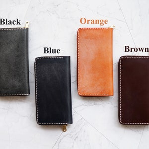 Cartera larga de cuero Embrague Cremallera Tarjeta Cartera Cartera de teléfono Carteras hechas a mano para hombres Mujeres Titular de la tarjeta de crédito, Regalo del día del padre, Regalo del marido imagen 10