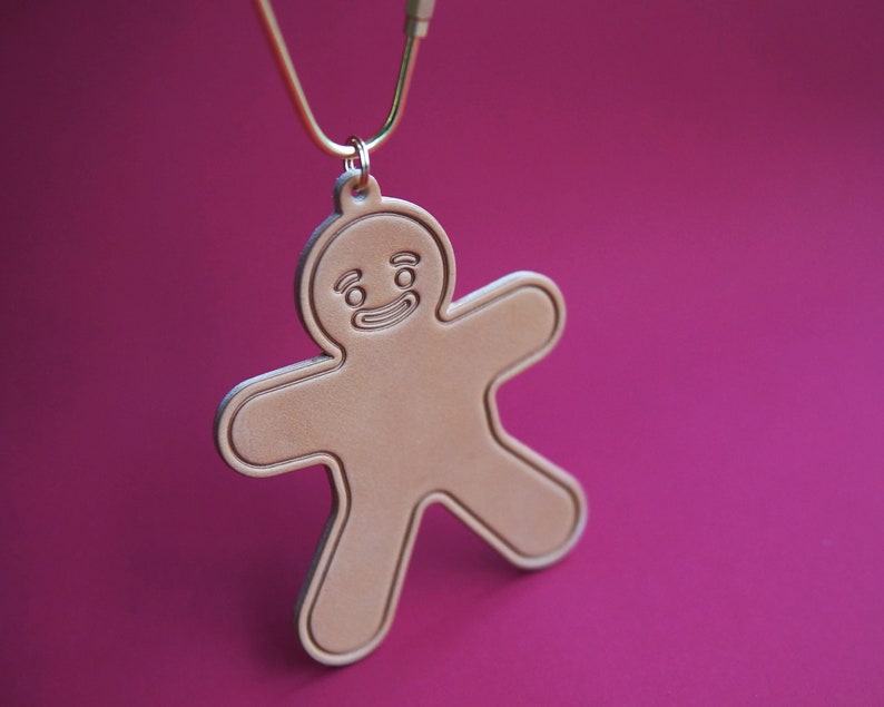 Gingerbread Man Leather Cute Kawaii Keychain Key Ring Key Chain for Women Men, Lovely Funny Gifts for Her Him image 1