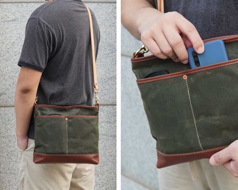 Leather Canvas Crossbody Bag for Man Woman, Canvas Bag, Leather Small Bag, Cross Body Bag, Mini Bag, Small Bag image 4