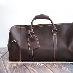 Leather Travel Bag Duffel Bag for Men Women Weekender Bag Weekend Bag Gym Bag Overnight Bag with Shoe Pouch Compartment image 2