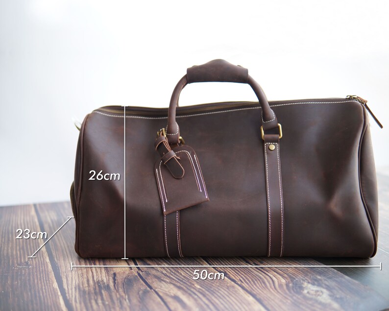 Leather Travel Bag Duffel Bag for Men Women Weekender Bag Weekend Bag Gym Bag Overnight Bag with Shoe Pouch Compartment image 2