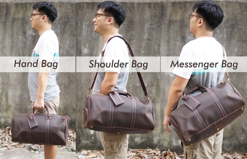 Leather Travel Bag Duffel Bag for Men Women Weekender Bag Weekend Bag Gym Bag Overnight Bag with Shoe Pouch Compartment image 7