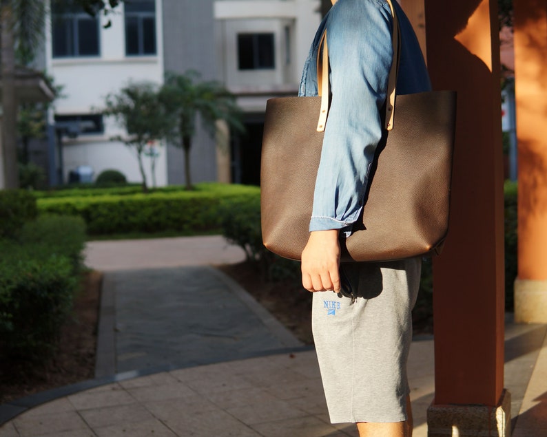 Large Leather Tote Bag for Women Men with Inside Pocket Laptop Bag Leather Shoulder Bag Book Bag Shopping Bag Handmade Tote Bag