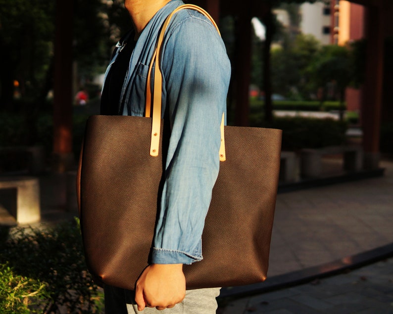 Large Leather Tote Bag for Women Men with Inside Pocket Laptop Bag Leather Shoulder Bag Book Bag Shopping Bag Handmade Tote Bag