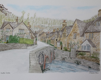 Castle Combe, Castle Combe painting, Castle Combe watercolour, The Cotswolds, English villages, Wiltshire