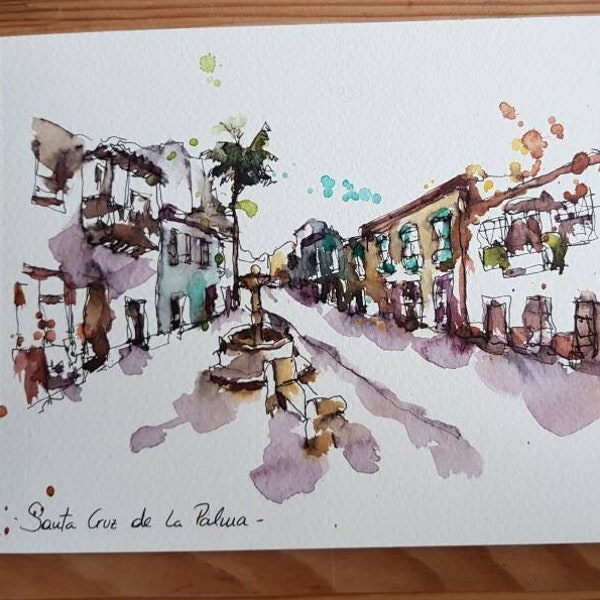 Santa Cruz de La Palma, La Palma, Canarias / acuarela ORIGINAL, pintura, dibujo, ilustración, decoración, arte