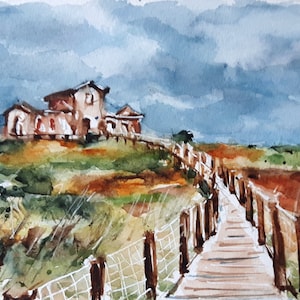 Mirador del Semáforo, El Prat de Llobregat, Barcelona, Katalonien, Spanien/ ORIGINAL Aquarell, Gemälde, Zeichnung, Illustration, Dekoration, Kunst