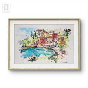 Varenna, Lago di Como, Italia/acquerello ORIGINALE, pittura, disegno, illustrazione, decorazione, arte