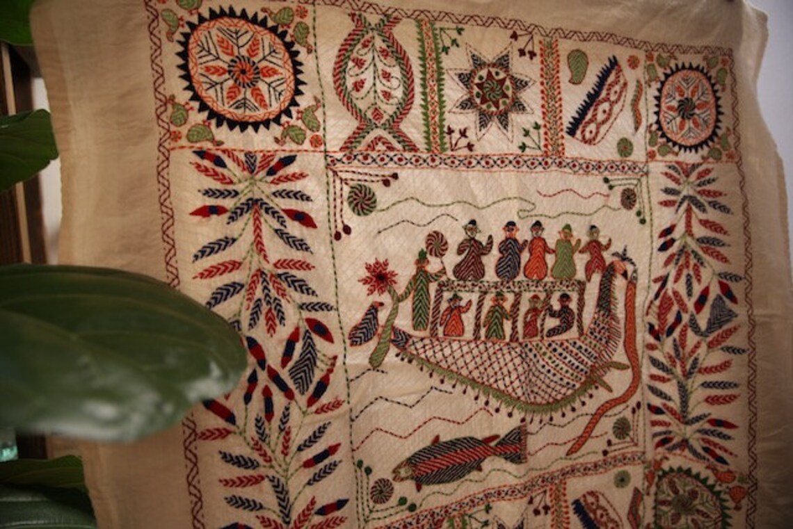 Bengali Hand Embroidered Tapestry Kantha Etsy