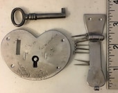 18th Century Style Small Heart Shaped Hasp Lock with Iron Key and nails