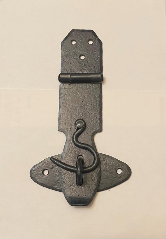 Hook and Hasp. Medium 18th Century Hand Forged Antique Reproduction Padlock Hasp with swinging hook closure.   Trunk Chest Box Hardware