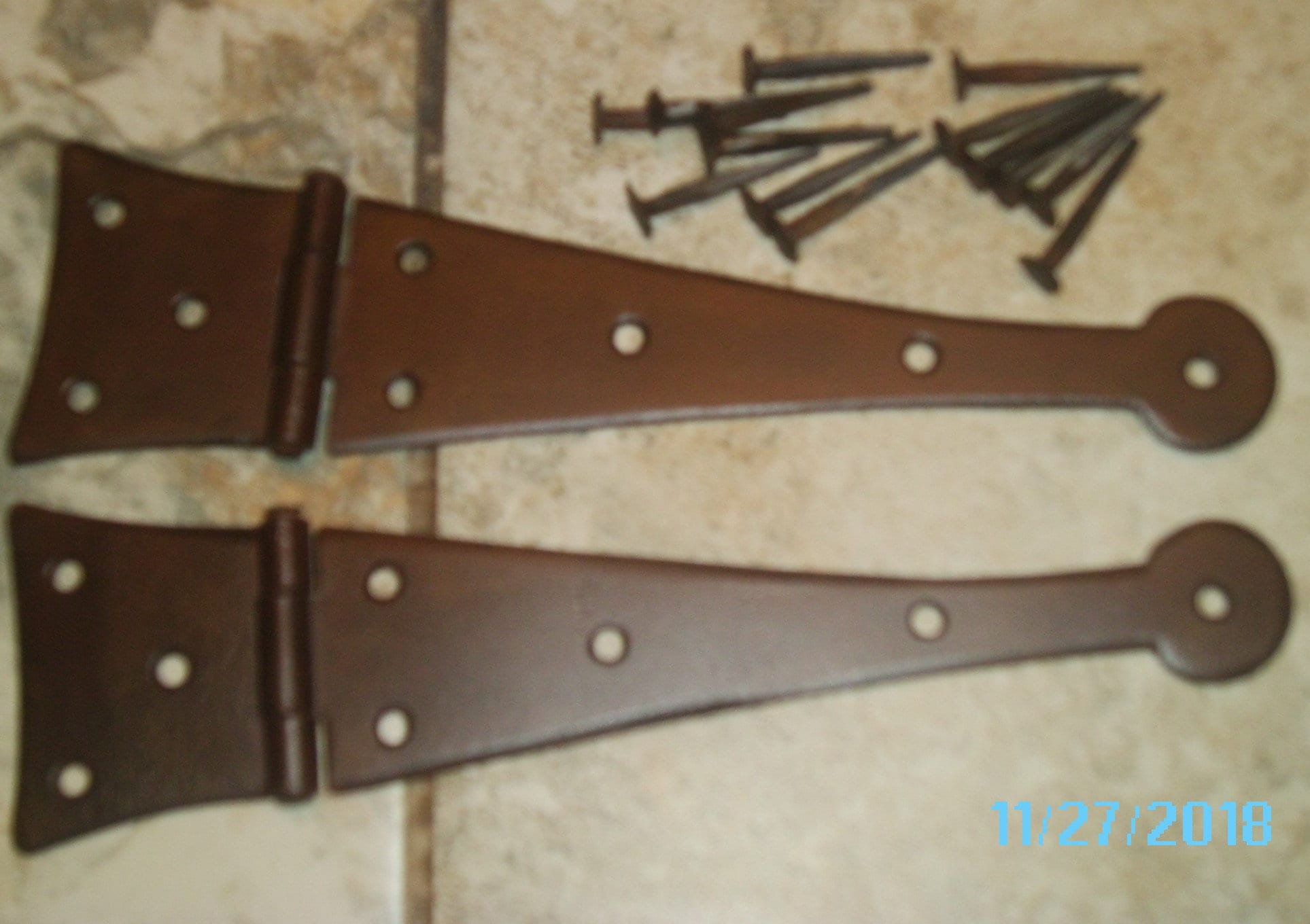 17th19th Century Antique Reproduction Large HalfStrap Hinges, Trunk